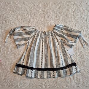 Jessica Simpson girls size 2T bell tie cuff black & white blouse NWT